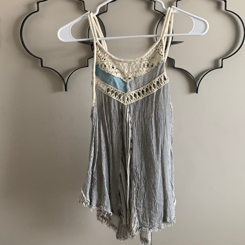 Free People Blue and Cream Flowy Tank Size XS